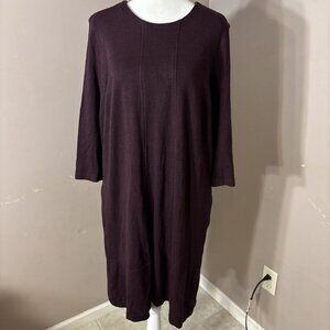 J Jill Ponte Shift Dress Crewneck Black/Maroon Chevron Pockets Hvywt 3/4 Sl Sz M